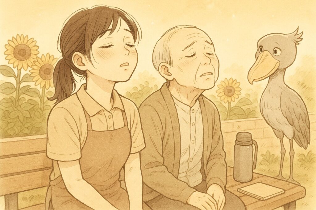 ## 視線を外し、一息つく