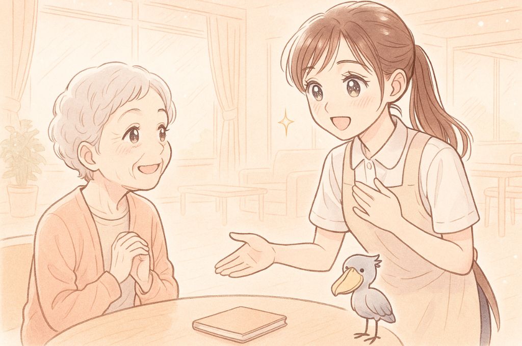介護職員と笑顔の利用者さん 介護のやりがいを表すアイキャッチ画像