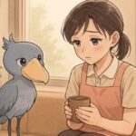 ひとりで抱え込んでしまう介護職員に寄り添うハシビロコウ